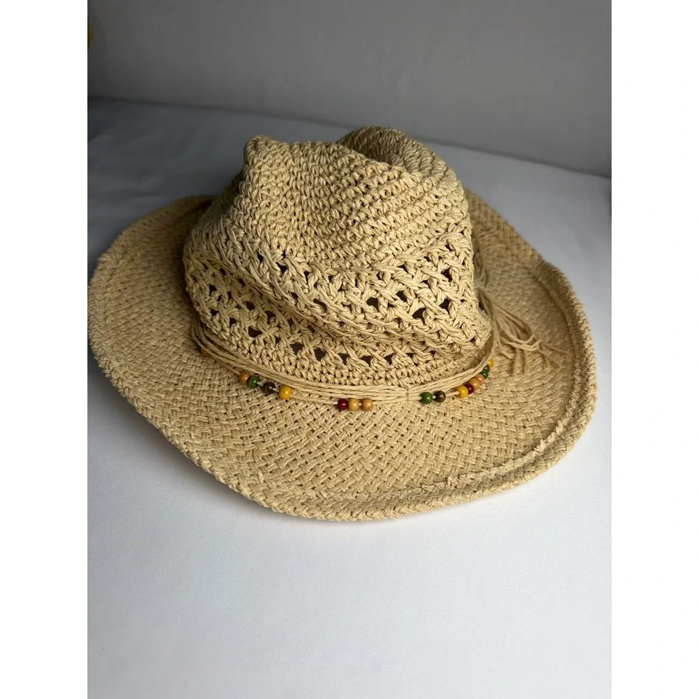 Woven Capelli New York Straw Cowboy Hat Women OS Beige Excellent